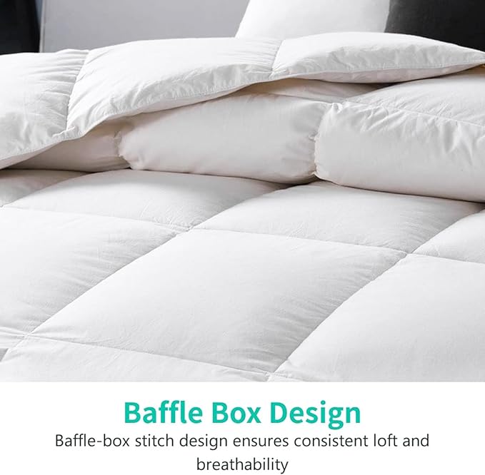 APSMILE Luxury Heavyweight Down Feather Fibers Comforter Full/Queen Size, Thick Duvet for Winter Climates/Cold Sleepers -Ultra Soft 100% Organic Cotton Cover, Fluffy Duvet Insert (Ivory White, 90x90)