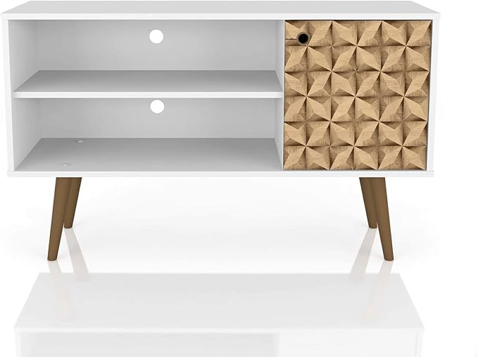 Manhattan Comfort Liberty Mid Century Modern TV Stand for Televisions up to 46 Inches, Bedroom and Living Room Entertainment Center with Storage, Shelves, and Cabinet, 43" Wide, White/3d Print