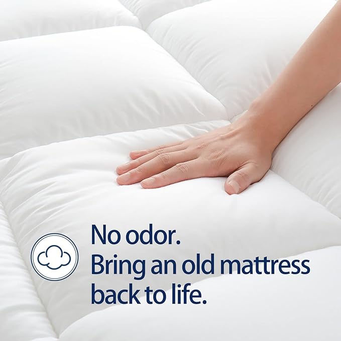 Mattress Topper Super Queen for Back Pain, Extra Thick Mattress Pad Cover, Plush Pillow Top, Deep Elastic Pocket, White