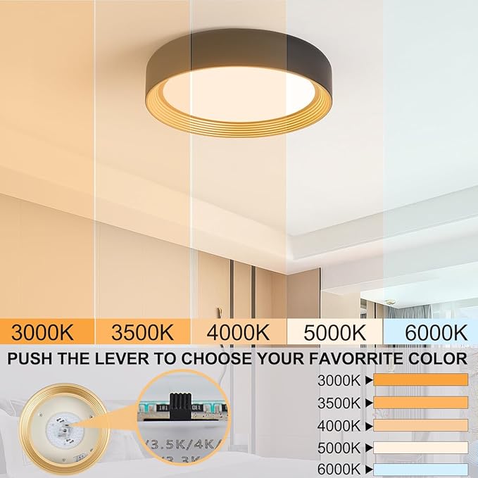 Dimmable 15.75 Inch LED Flush Mount Ceiling Light,Modern Black and Gold Lighting Fixture,Round 36W 3000K-6500K 5CCT Ceiling Lamp for Bedroom,Hallway,Living Room