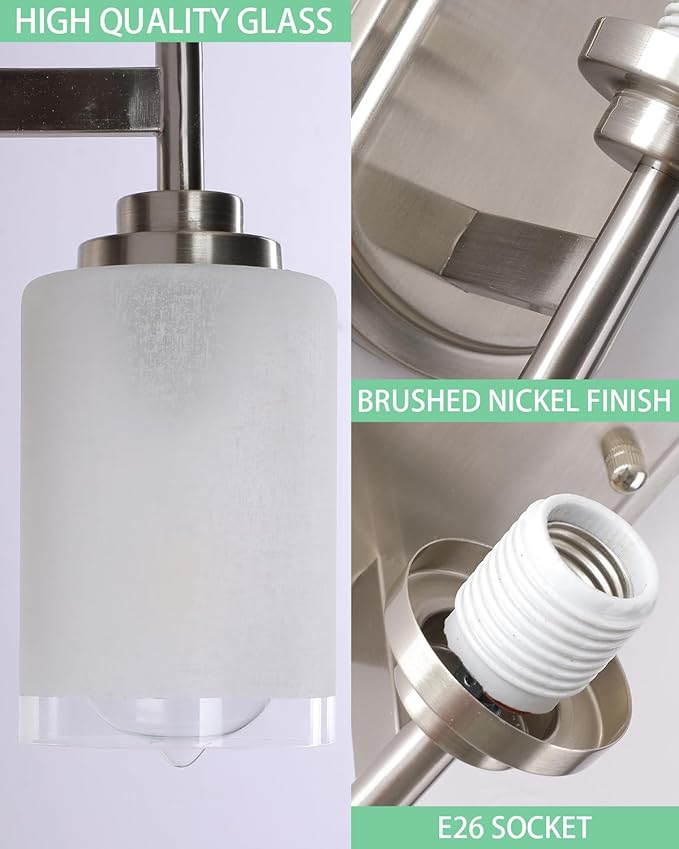 Sconces Wall Lighting Set of Two Bathrooom Vanity Light Brushed Nickel 2 Pack Modern Wall Light Fixtures with Frosted Glass Shade for Porch Bedroom Hallway