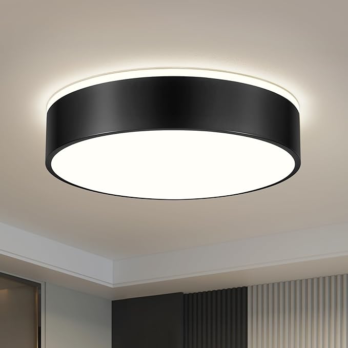Dimmable Black LED Large Flush Mount Ceiling Light, 5CCT 2700K-6000K Ceiling Light Fixture,Modern Minimalist Round Metal Ceiling Lamp for Bedroom, Kitchen, Living Room 36W- 15.7in