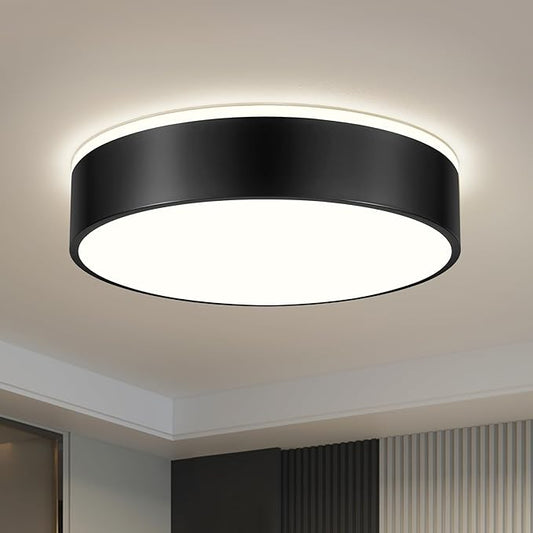 Dimmable Black LED Large Flush Mount Ceiling Light, 5CCT 2700K-6000K Ceiling Light Fixture,Modern Minimalist Round Metal Ceiling Lamp for Bedroom, Kitchen, Living Room 36W- 15.7in
