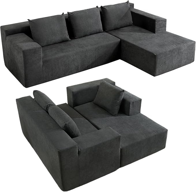 103" Cloud Sectional Sofa, Boneless L-Shape Couch with Chaise, Modern Minimalist Modular Couch for Living Room, Free Combination, Deep Seat, No Assembly Required, Dark Grey, R