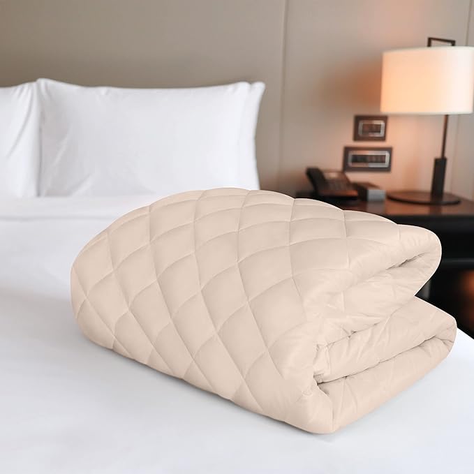 Utopia Bedding Quilted Fitted Mattress Pad, Queen Size, Elastic Fitted Mattress Topper Protector and Cover Stretches up to 16 Inches Deep, Machine Washable (Beige)
