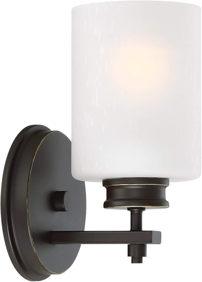 Kira Home Phoebe 8" Modern Wall Sconce/Vanity Light + Frosted Seeded Glass Shade, Oil-Rubbed Bronze Finish