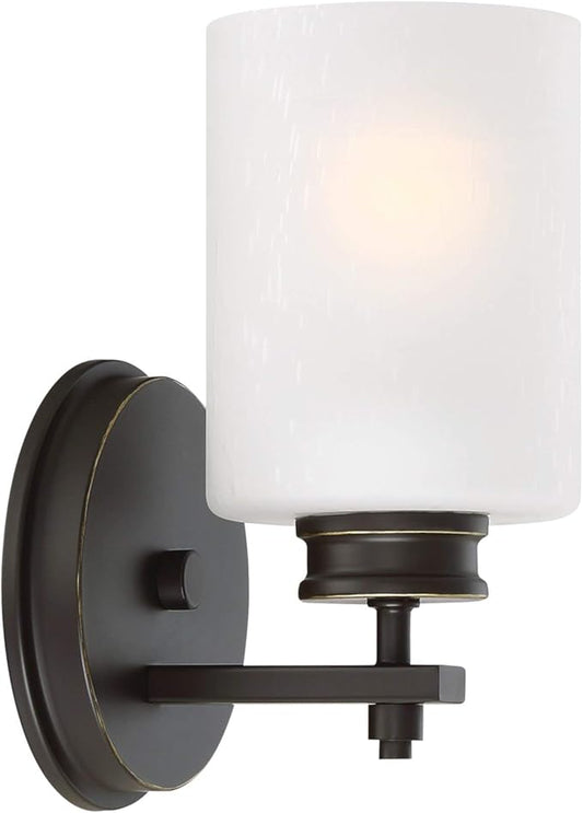 Kira Home Phoebe 8" Modern Wall Sconce/Vanity Light + Frosted Seeded Glass Shade, Oil-Rubbed Bronze Finish