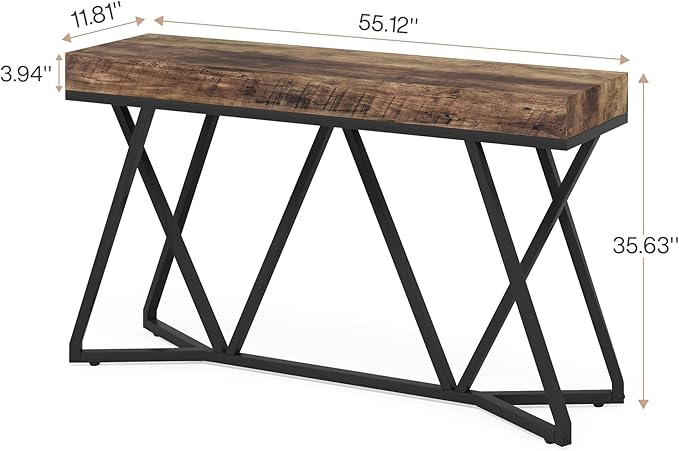 Tribesigns 55 Inch Console Table, Farmhouse Sofa Table Wood Entryway Table with Unique Metal Base, Behind The Couch Table Foyer Table, Industrial Accent Table for Hallway, Living Room, Rustic Brown