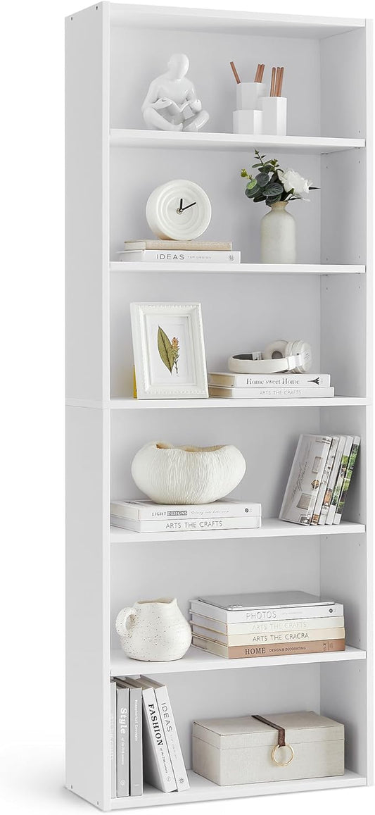 VASAGLE CUSTOS Collection - Bookshelf, 6-Tier Bookcase, Book Shelf, Open Storage Shelf, 9.4 x 23.6 x 63.3 Inches, for Living Room, Home Office, Dinning Room, Cloud White ULBC166T14