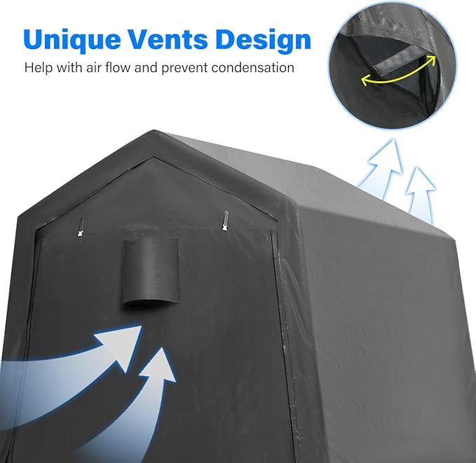ADVANCE OUTDOOR 6x6 ft Storage Shelter Outdoor Portable Shed with 2 Roll up Zipper Doors & Vents Carport for Motorcycle Waterproof and UV Resistant Portable Garage Kit Tent, Gray
