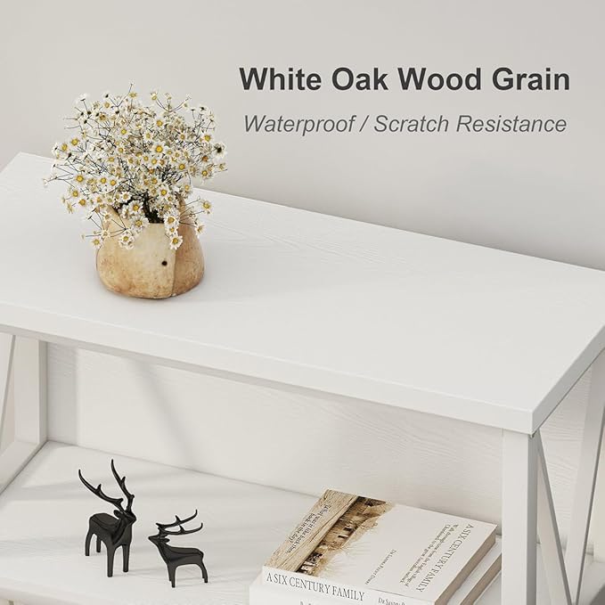 FATORRI Small Bookshelf for Small Space, Short Rustic Low Bookcase, Modern Wood and Metal Book Shelf and Narrow Book Case for Living Room, Hallway (White Oak)