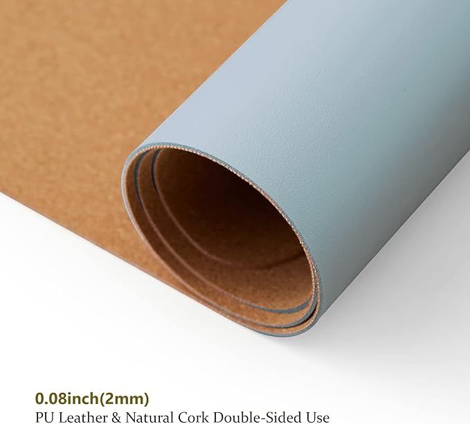 Cork Desk Mat - Dual-Sided Desk Pad for Office and Home - Desk Organization and Accessories - Ideal for Large Mouse Pad and Desk Mats on Top of Desks(Light Blue,80cmx 40cm)