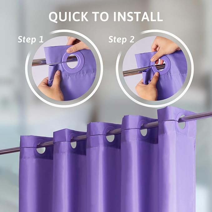 Furlinic No Hook Extra Long Shower Curtain 96 Length,Wahable Fabric Bathroom Curtains with 10 Plastic Built-in Grommets,Hotel Quality Waterproof,Purple,78x96 Inch.