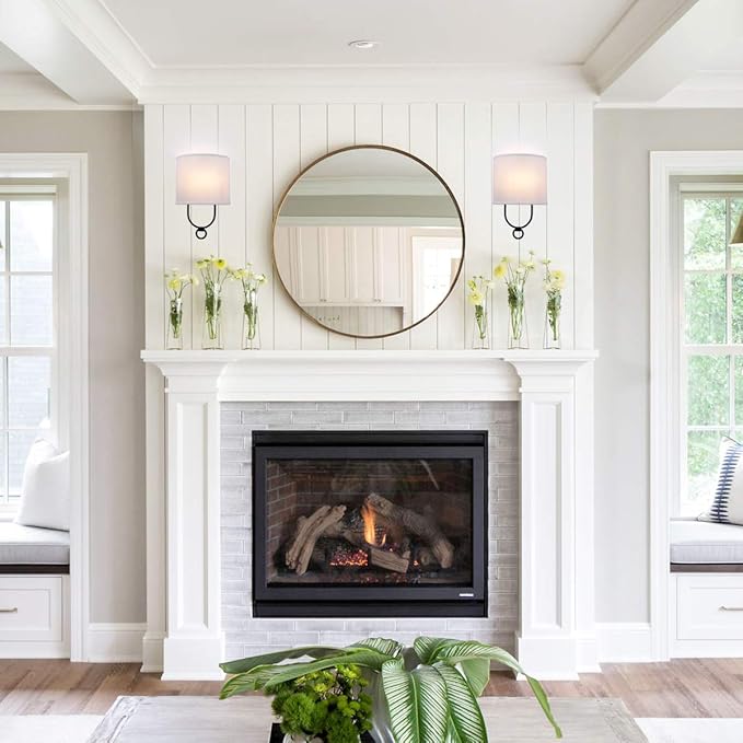 VILUXY Modern Wall Sconces Bedside Wall Sconce Lighting Fixture with White Fabric Shade for Bedroom, Hallway, Entryway, Passway, Bathroom, Vanity 2 Pack