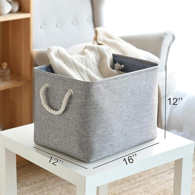 TcaFmac Organization and Storage Basket for Organizing - Large 2 Pack 16x12x12 inch Fabric Storage Cubes, Collapsible Storage Bins for Shelves Closet Gift Cloth Toy Books Baby (Grey)