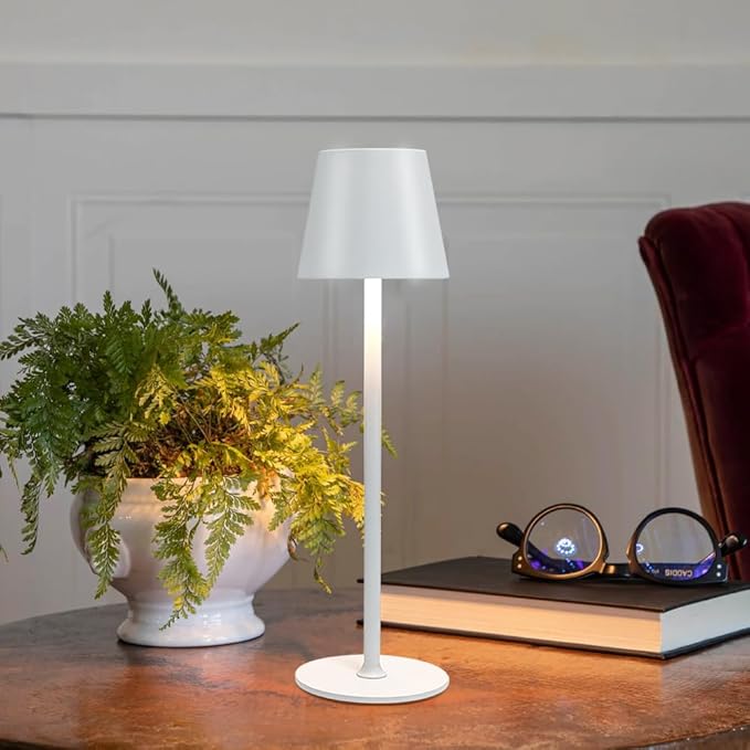 LED Cordless Table Lamps Set of 2,Portable Rechargeable 5000mAh Outdoor Table Lamp,3 Color Stepless Dimming Wireless Battery Powered Lamp, Table Light for Dinner/Patio/Restaurant/Bedroom(White)
