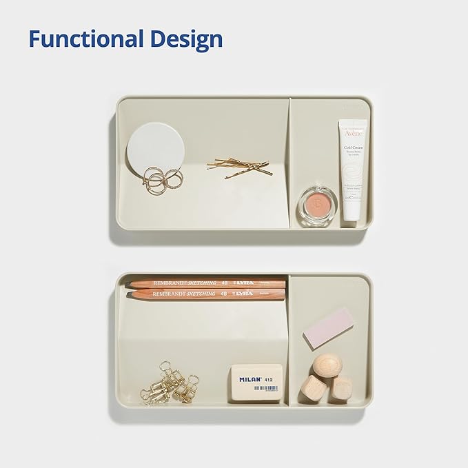 BLUE GINKGO Desk Tray – Korean-Made Organizer for Notes, Pens, Pencils, and Accessories (Double-sided, Beige)