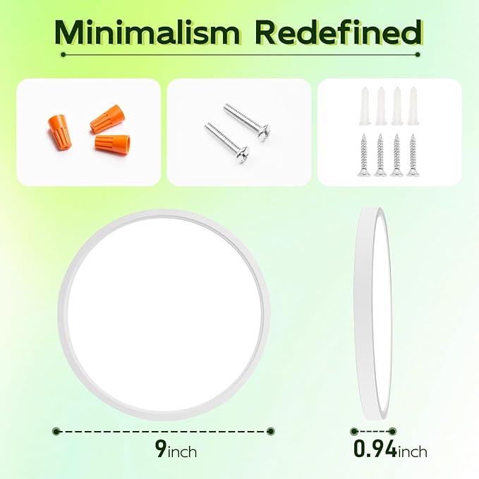 hykolity 9 Inch Selectable CCT LED Round Flat Panel Light, 18W 1800LM 3000K/4000K/5000K, Edge-Lit Flush Mount Ceiling Light Fixture for Kitchen, Bedroom, Laundry and Closet Room, White