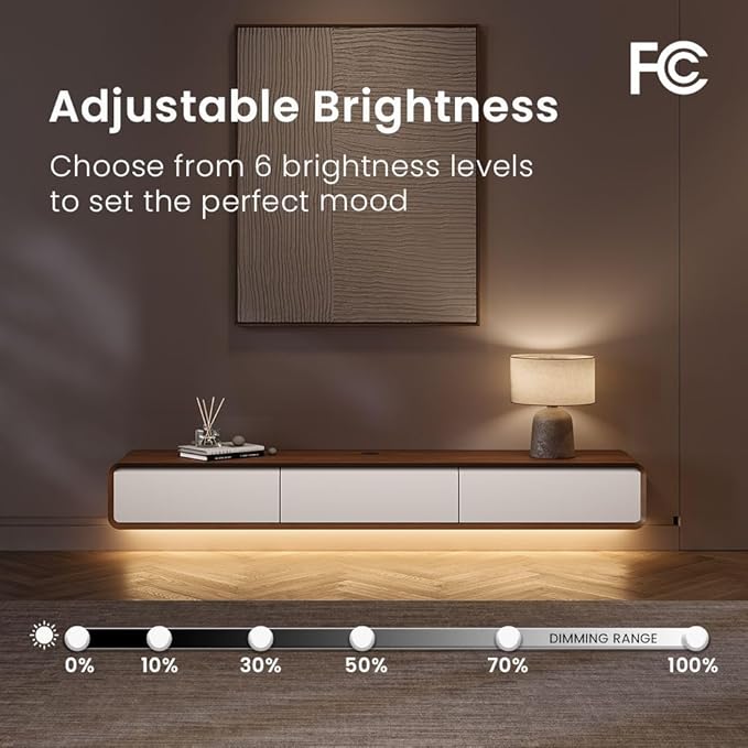 POVISON Fully-Assembled 63" Minimalist Floating TV Stand with LED Lights, Modern Wall-Mounted Media Console with 3 Flip-Down Cabinet Doors for 55 Inch TV