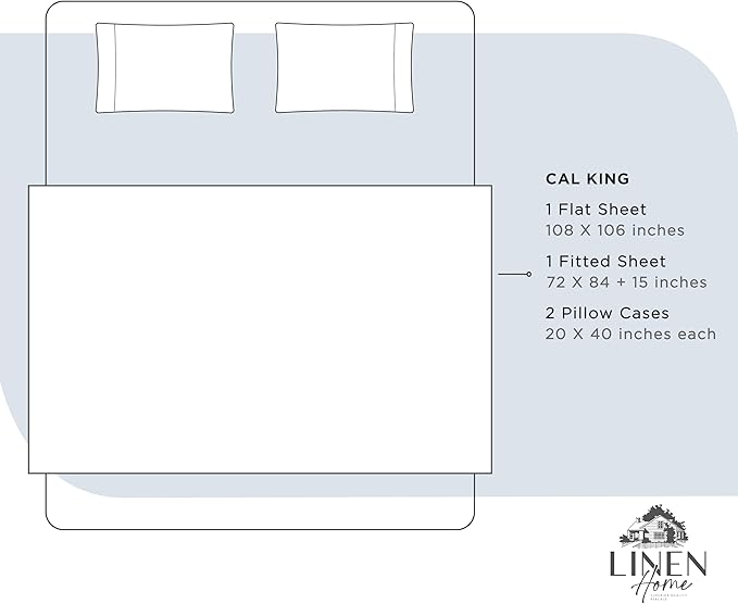 Linen Home 100% Cotton Percale Sheets California King Size, Blue Duck Egg, Deep Pocket, 4 Pieces Set - 1 Flat, 1 Deep Pocket Fitted Sheet and 2 Pillowcases, Crisp Cool and Strong Bed Linen