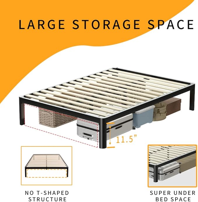 MAF 14 Inch Full Size Platform Bed Frames with Wooden Slats, Black 3500 Lbs Heavy Duty Metal Bed Frame with Anti-Collision Round Legs, No Box Spring Needed, Easy Assembly