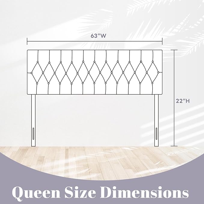 Kingfun Tufted Upholstered Queen Size Bed Headboard in Modern Button Design, Adjustable Solid Wood Head Board, Premium Velvet Fabric Padded Headboards in Bedroom (Pink)