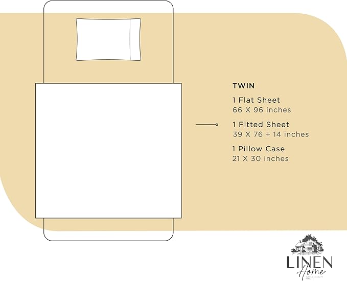 Linen Home 100% Cotton Percale Sheets Twin Size, Ivory, Deep Pocket, 3 Pieces Set - 1 Flat, 1 Deep Pocket Fitted Sheet and 1 Pillowcase, Crisp Cool and Strong Bed Linen
