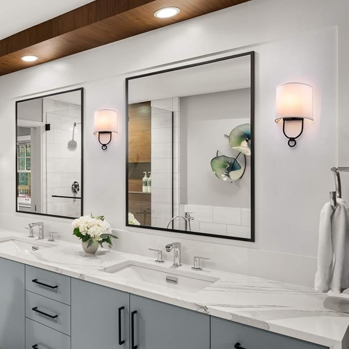 VILUXY Modern Wall Sconces Bedside Wall Sconce Lighting Fixture with White Fabric Shade for Bedroom, Hallway, Entryway, Passway, Bathroom, Vanity 2 Pack