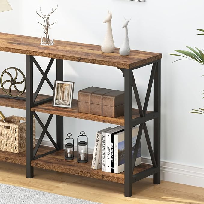 IBF Rustic Console Table for Entryway, Farmhouse Wood Sofa Table with Storage, Industrial Open Entry Table for Hallway, Modern Foyer Tables Behind Couch Shelf for Home Living Room, Rustic Brown, 55 In