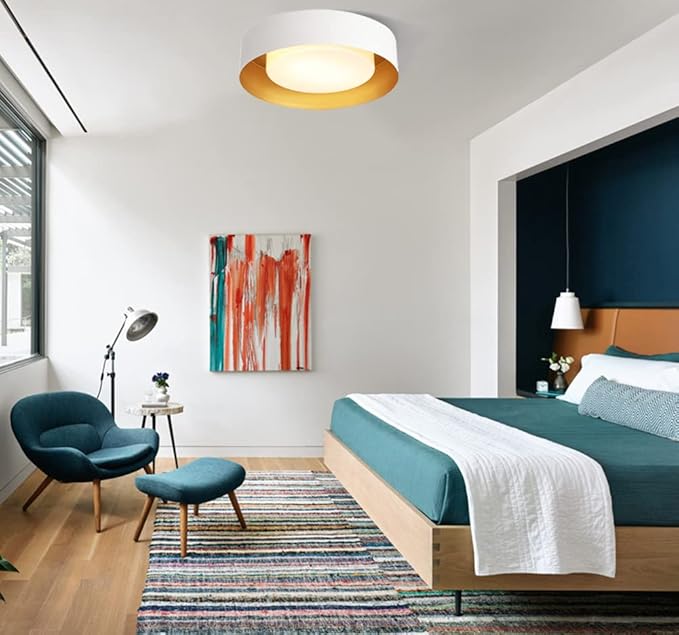 Modern Flush Mount Ceiling Light,Minimalist Close to Ceiling Lighting Fixture,White and Gold Flush Mount Light Fixture forBedroom,Entry, Hallway,Balcony, Bathroom (16.5'')