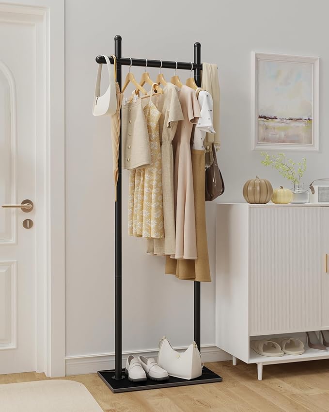 Coat Rack Freestanding with Natural Rock Base, Metal Coat Hanger Stand, Industrial Garment Rack, Clothes Tree for Bedroom Living Room Office To Hang Clothes, Hats, 68.9in, Black