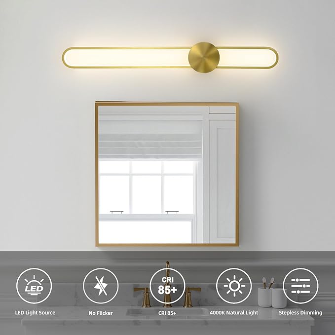 JAYMP Modern Wall Sconce 4000K Dimmable LED Wall Light Fixture, Hardwired Wall Lamp for Living Room, Dining Room, Bedroom, Hallway, Lobby, Entryway, 1 Pack (Brushed Gold, H110cm/43.3inch)