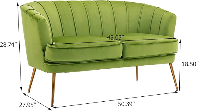 Velvet Loveseat Couch Sofa Luxury Modern Comfy Tufted Couch Chesterfield 2 Person for Living Room/Bedroom, Grass Green