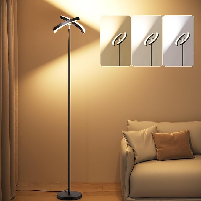 SUNMORY Floor Lamps for Living Room, 28W Bright LED Floor Lamp with 2 Rotatable Lights & Remote Control, 74" Tall Standing Lamp with Stepless Dimmable, Modern Reading Corner Lamp for Bedroom, Office
