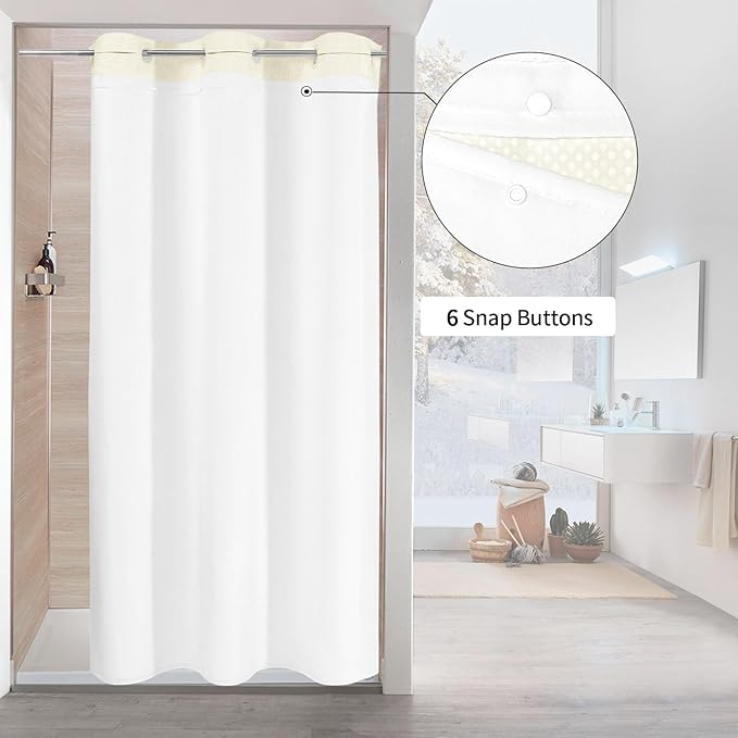 MitoVilla Ivory Waffle Small Stall Shower Curtain 36 x 74, No Hooks Required Half Size Narrow Fabric Cloth Shower Curtain Set with Snap-in Liner for Modern Bathroom Decor, Ivory/Beige