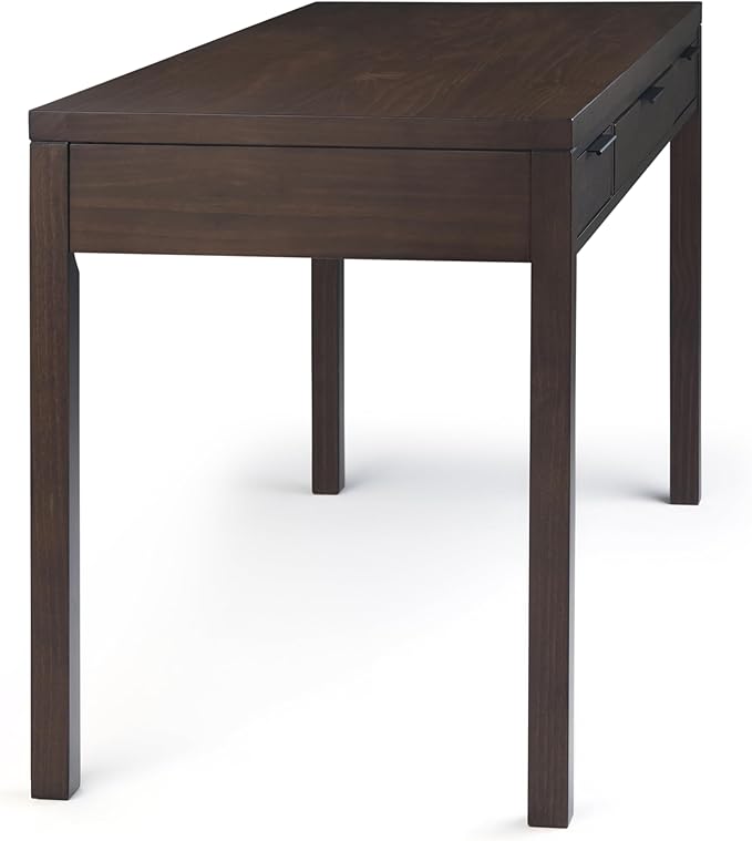 SIMPLIHOME Hollander Desk - 60-Inch Wide Solid Wood Writing Desk in Warm Walnut Brown, Contemporary Home Office Computer Table for Workspace or Study with 2 Drawers and Flip-Down Keyboard Tray