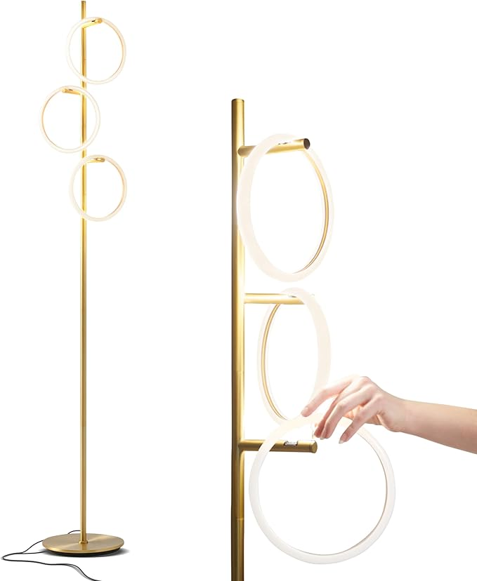 Brightech Saturn Floor Lamp, Great Living Room Decor, Tall Contemporary Standing Tree Light for Offices, Living Rooms, with 3 LED Heads for Bedroom Reading - Gold/Brass