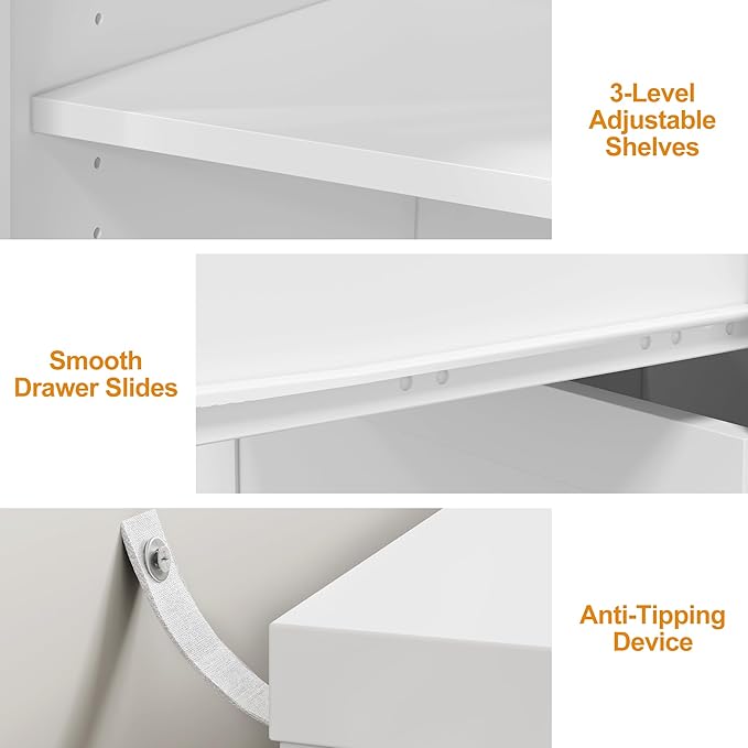 RoyalCraft 59” Makeup Vanity Desk, White Vanity Dresser Combo, Modern Corner Makeup Table with 3 Drawer & 1 Door, Wood Dressing Table for Women Girlfriend, Vanity for Bedroom (Without Mirror)