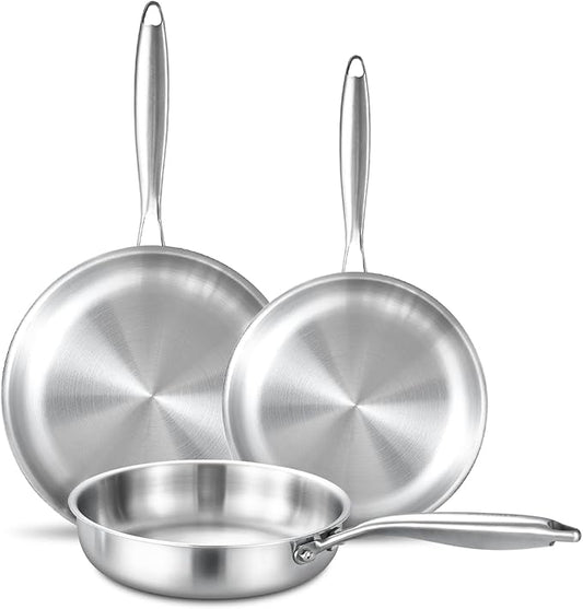 Delarlo Whole body Tri-Ply Stainless Steel Kitchen Cookware Set of 3 Kitchen Pots and Pans sets 8.5” 10.5” 12.5” Heats quickly Cookware, Suitable for All Stove