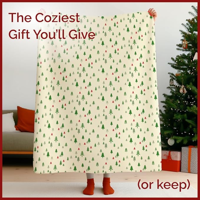Christmas Sherpa Blanket Throw Size - Reversible Sherpa Fleece Blanket - Super Soft Double Sided Throw for Bed, Sofa, Couch - Thick, Warm, Cozy & Plush - Xmas Winter Bedding - Christmas Trees, 50x60