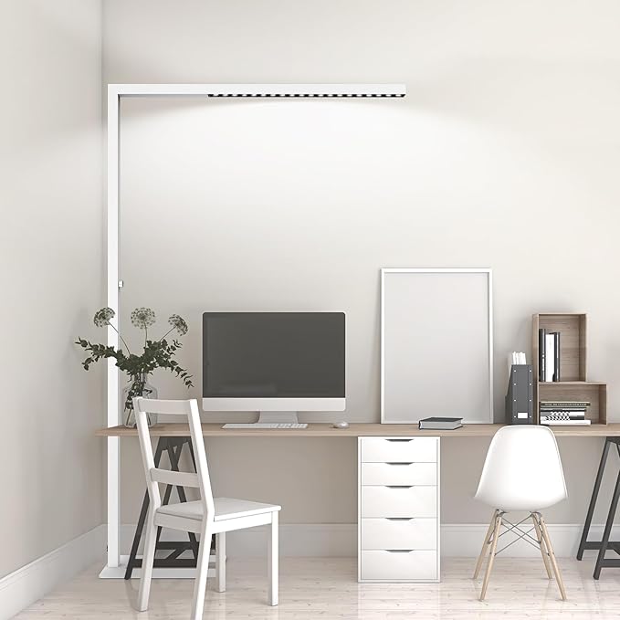STERREN 77" LED Floor Lamp for Office, 7350LM Dimmable Eye-Care Standing Piano Lamp,70W Tall Reading Light, 4000K Bright Lighting for Living Room - White