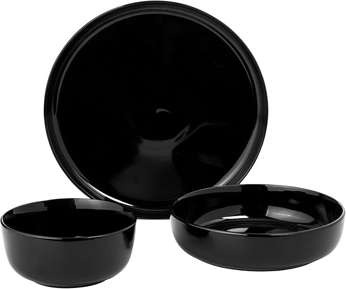 Gibson Home Oslo 12-Piece Porcelain Chip and Scratch Resistant Dinnerware Set, Black,Service for 4