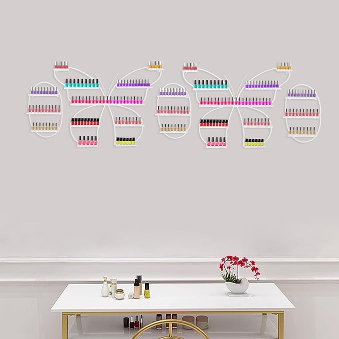 Nail Polish Rack, 5PCS Butterfly-shaped Nail Polish Storage Rack Wall-mounted Metal Essential Oil Display Organizer Stand Holder for Home Spa Nail Salon Shop (White)