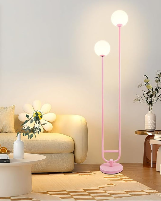 Lightdot 63IN Pink Floor Lamp, Modern Mid Century Globe Standing Lamps with 3000K LED Bulbs Candle Holder Style Unique Vintage Tall Floor Lamp for Living Room/Wedding
