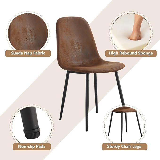 Dining Table Set for 4，Dinner Table Set for 4，55'' Kitchen Table and Suede Nap Fabic Chairs Set of 4, 5 Piece Dining Table Set for Kitchen Dining Room