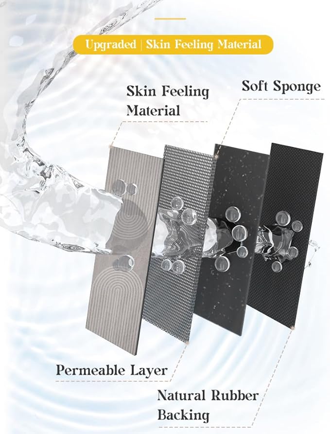 MontVoo -Bath Mat-Non Slip Thin Bathroom Rugs Fit Under Door- Quick Dry Absorbent Faux Suede Surface Grey Bathroom Floor Mats-Shower Rug for in Front of Bathtub Shower Grey & Beige 17x59