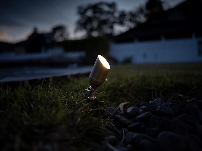 12V Brass Outdoor Spotlight 4-Pack Kit (Bronze) with 5W 2700K Warm White MR16 LED Bulbs for Low Voltage Landscape Lighting of Yard, Lawn, Garden, Patio, Trees & House