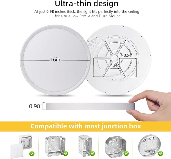 Led Flush Mount Ceiling Light,16 Inch 32w 3480lm,3000k/4000k/6000k 3CCT Selectable, Round Modern Flat Panel Super Slim Led Ceiling Light,for Living Dining Kitchen Bedroom Room (2Pack-White)