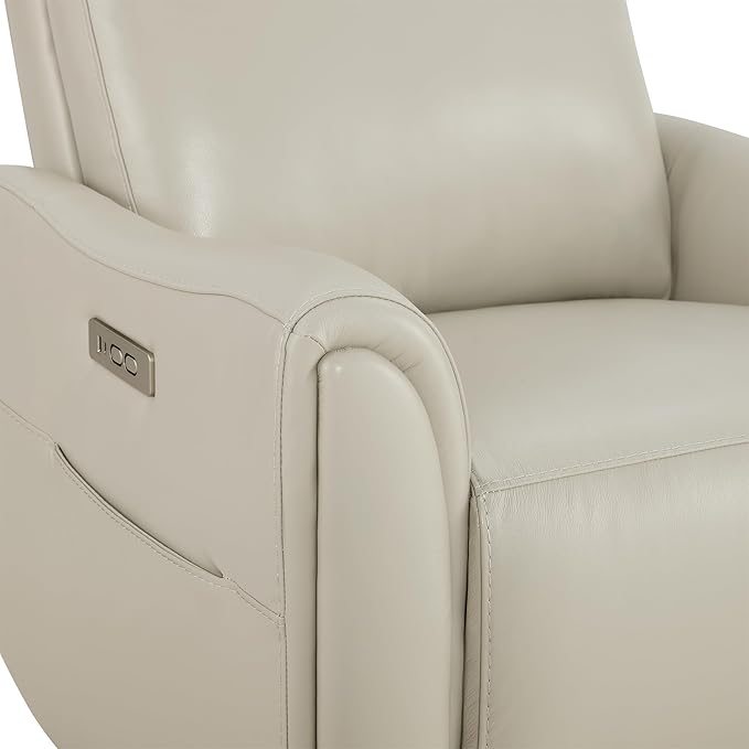 Watson & Whitely Genuine Leather Power Recliner Chairs for Adults, Swivel Glider Recliner Chair for Living Room with Charging Ports, Light Grey