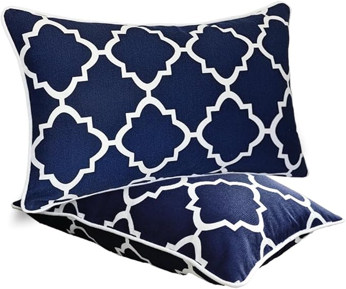 JMGBird Outdoor Waterproof Lumbar Pillows Set of 2 with Insert 12x20 Inch for Patio Furniture